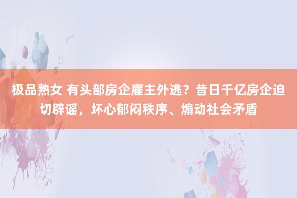极品熟女 有头部房企雇主外逃？昔日千亿房企迫切辟谣，坏心郁闷秩序、煽动社会矛盾