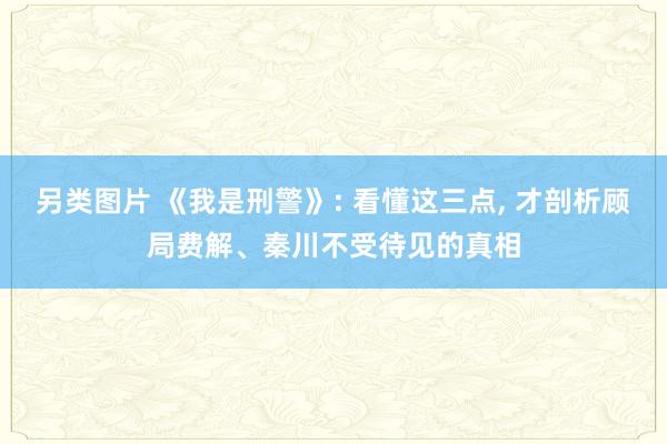 另类图片 《我是刑警》: 看懂这三点， 才剖析顾局费解、秦川不受待见的真相