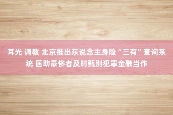 耳光 调教 北京推出东说念主身险“三有”查询系统 匡助豪侈者及时甄别犯罪金融当作