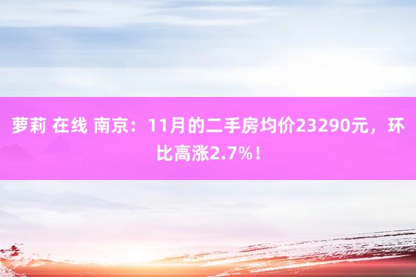 萝莉 在线 南京：11月的二手房均价23290元，环比高涨2.7%！