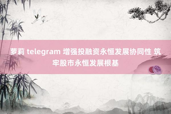 萝莉 telegram 增强投融资永恒发展协同性 筑牢股市永恒发展根基